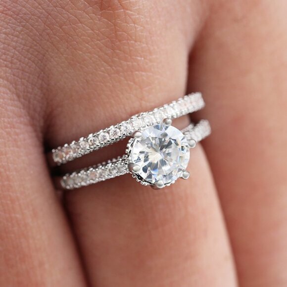 💝 Engagement Thin Shiny Gems Macro Pave Beautiful Ring for Women, EVGG1540 - Picture 3 of 5